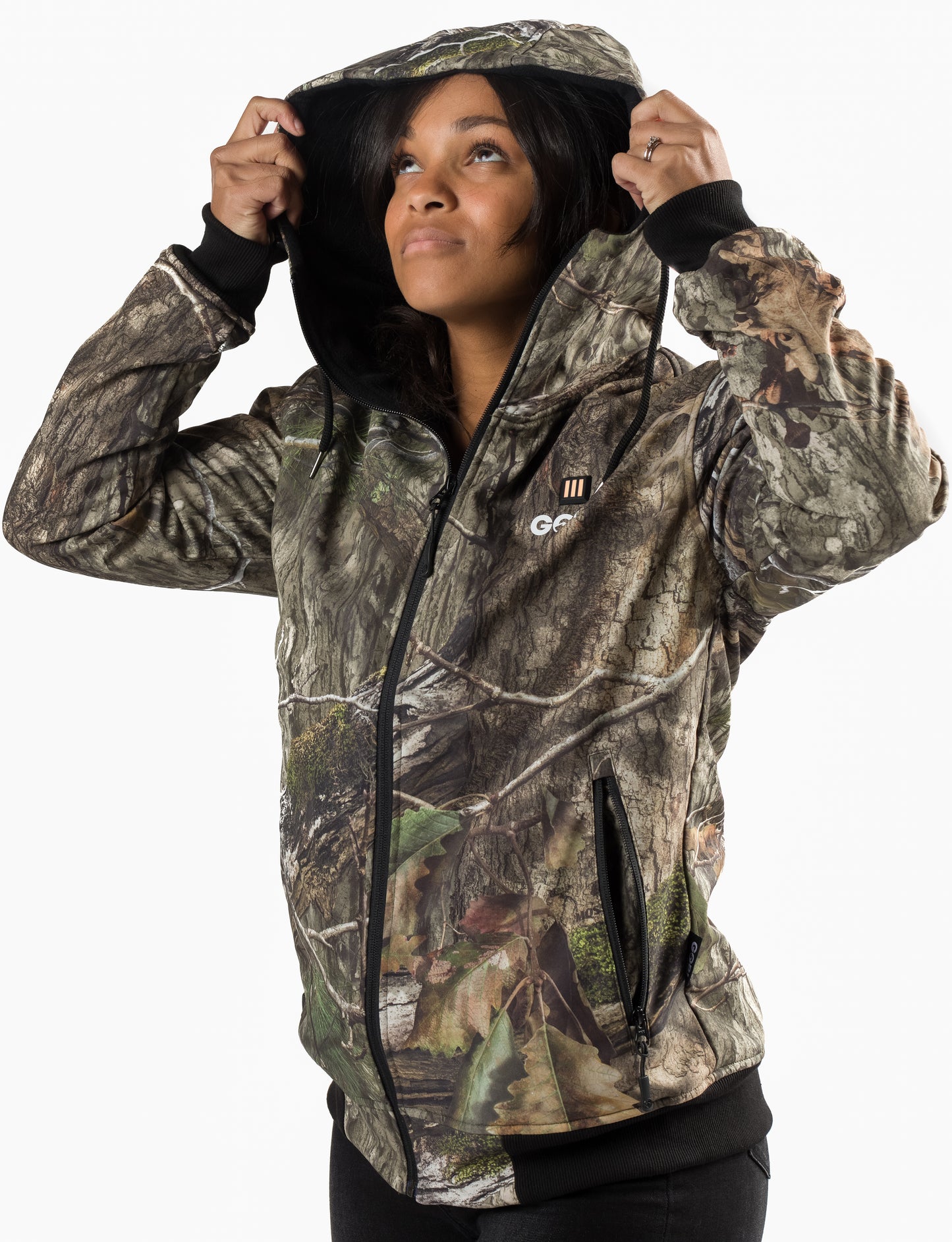 Shadow Womens Heated Hunting Hoodie - Mossy Oak Camo