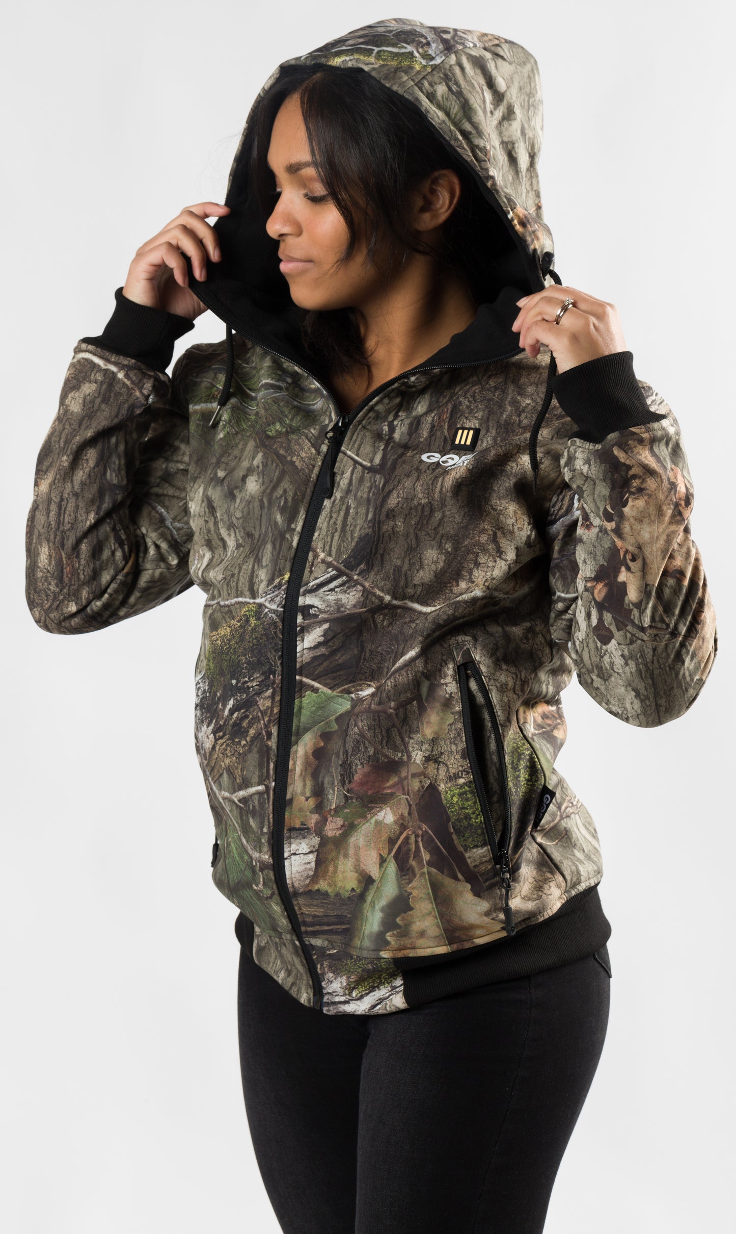 Shadow Womens Heated Hunting Hoodie - Mossy Oak Camo